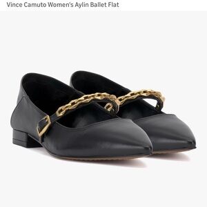 Vince Camuto Black Flats with Gold Chain Detail
